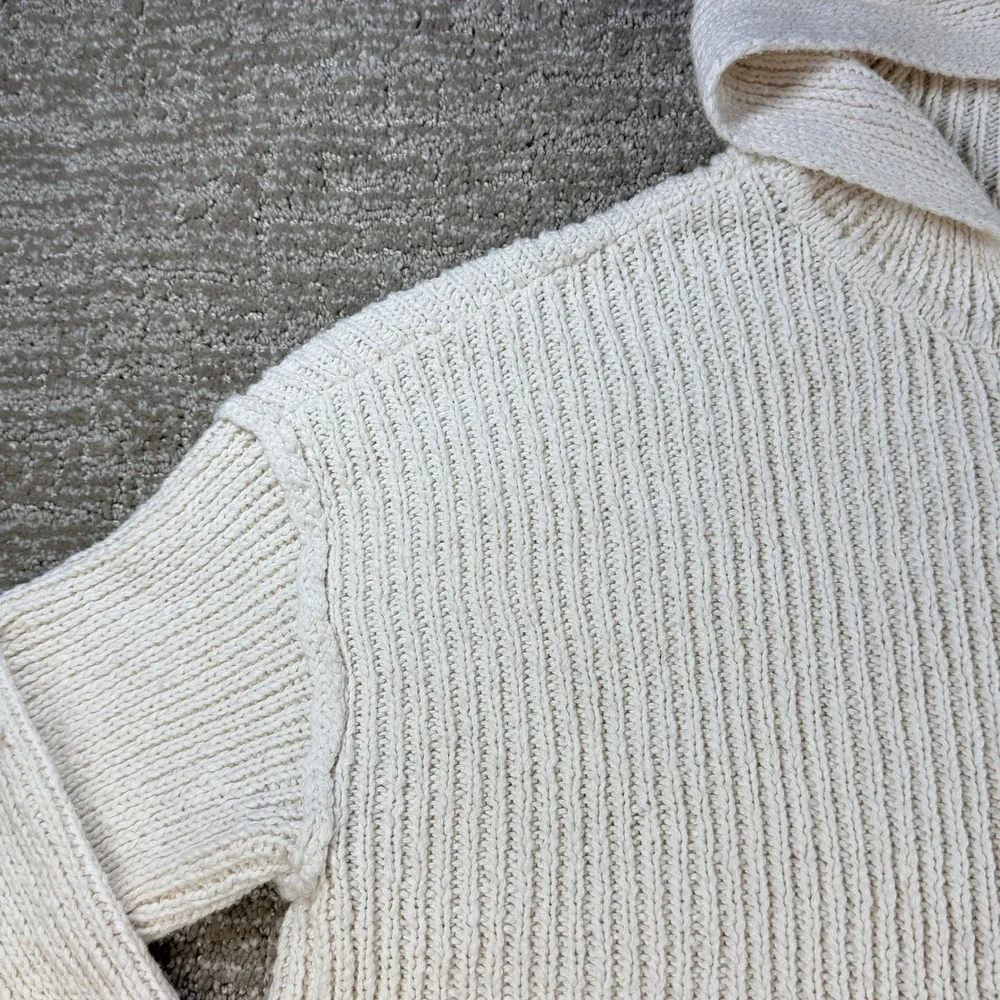 Full Tilt Cropped Knit Hoodie Sweater Womens M Ivory Zip Up Distressed Hem Y2K - Picture 6 of 11